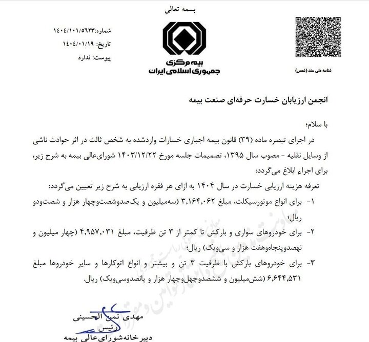 تعرفه ارزیابی خسارت وسایل نقلیه در سال ۱۴۰۴ ابلاغ شد - خبرگزاری سفیر سبز | اخبار ایران و جهان